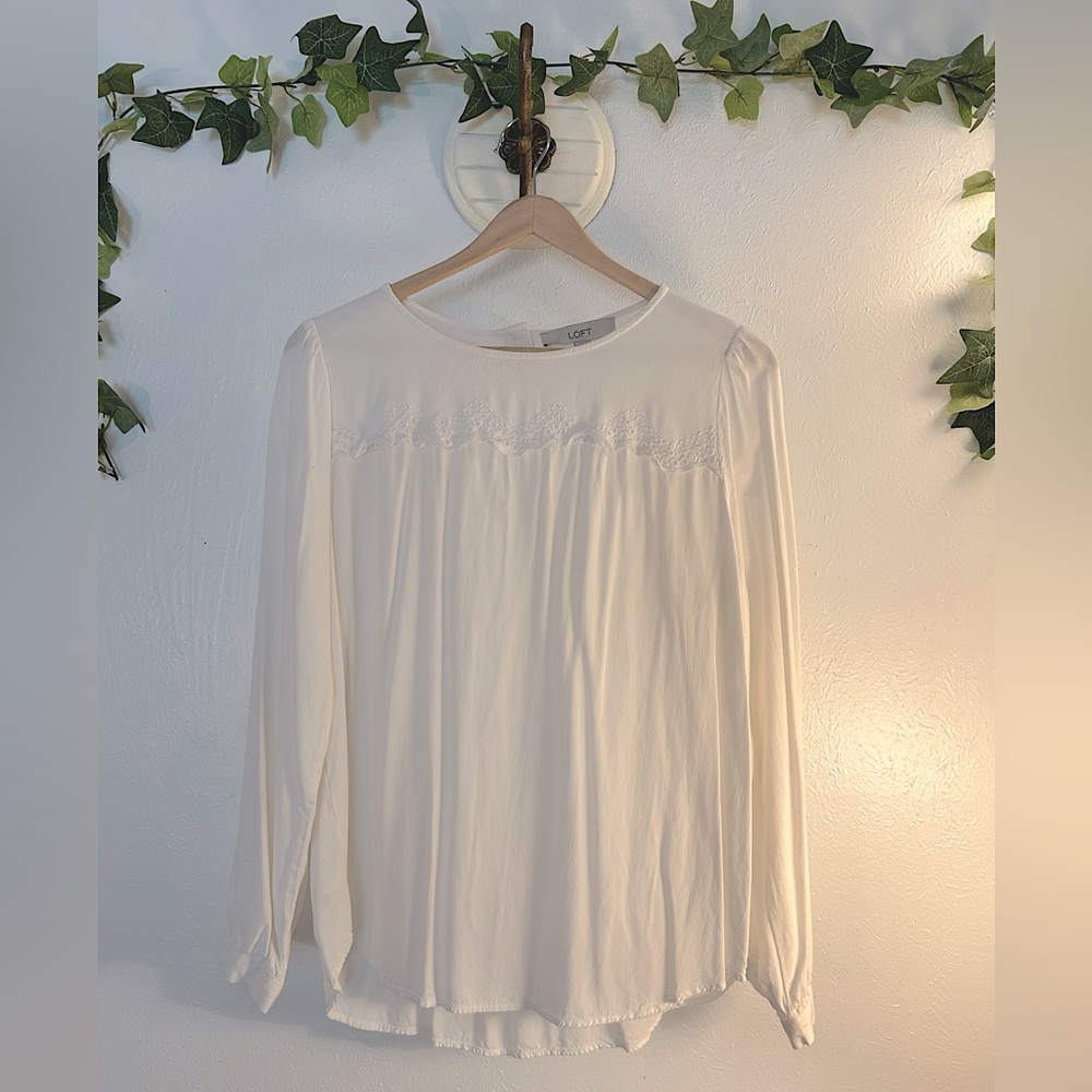 LOFT White Blouse with Lace Detail - Picture 2 of 13